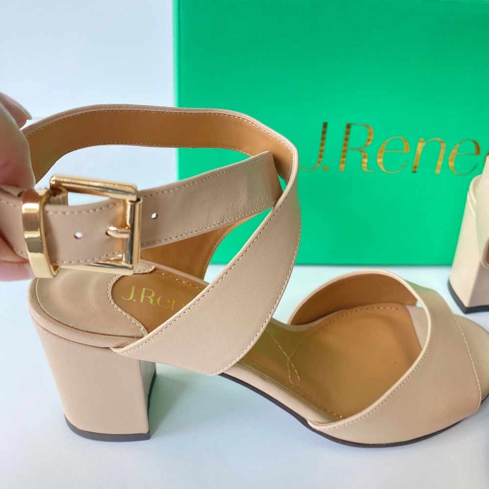 J.Renee Drizella Nude Leather Ankle Strap Chunky Heel Sandals Sz11W - NWB